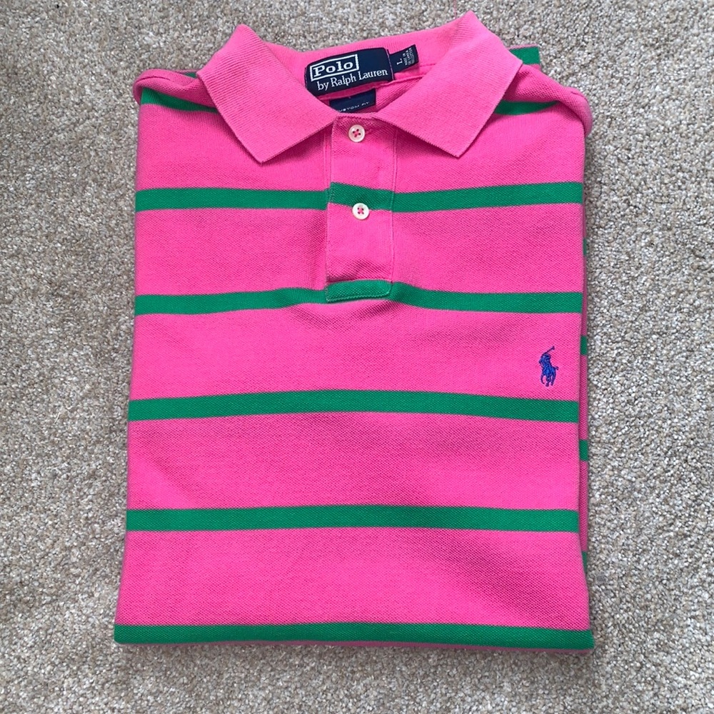 Polo By Ralph Lauren Pink with Green Stripes Men’s Polo